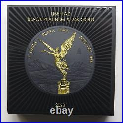 2023 Limited Edition 1oz Silver Black Platinum & 24k Mexico Libertad Box/COA