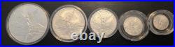 2023 Mex Lib Silver 5-Coin Set-1oz 1/2oz 1/4oz 1/10oz 1/20oz In Capsules BU. 999