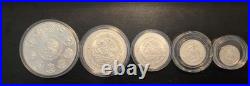 2023 Mex Lib Silver 5-Coin Set-1oz 1/2oz 1/4oz 1/10oz 1/20oz In Capsules BU. 999