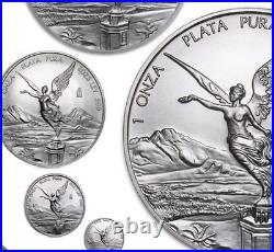 2023 Mex Lib Silver 5-Coin Set-1oz 1/2oz 1/4oz 1/10oz 1/20oz In Capsules BU. 999