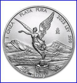 2023 Mex Lib Silver 5-Coin Set-1oz 1/2oz 1/4oz 1/10oz 1/20oz In Capsules BU. 999