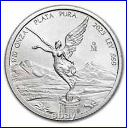 2023 Mex Lib Silver 5-Coin Set-1oz 1/2oz 1/4oz 1/10oz 1/20oz In Capsules BU. 999
