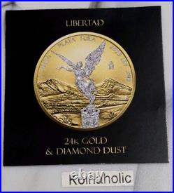 2023 Mexican Libertad Diamond Dust 24k Gold Finish Coin 1 oz. 999 Silver
