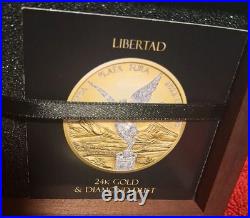 2023 Mexican Libertad Diamond Dust 24kGold Finish Coin1oz Silver STUNNING