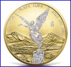 2023 Mexican Libertad Diamond Dust 24kGold Finish Coin1oz Silver STUNNING