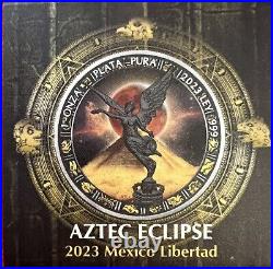 2023 Mexico 1 oz Silver Libertad Aztec Eclipse Edition with Sleeve, COA