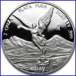 2023 Mexico 2 oz Fine Silver 999 PROOF Libertad (Two Ounces) in Capsule