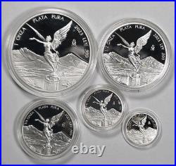 2023 Mexico 5-Coin Libertad Silver Proof Set 1oz 1/2oz 1/4oz 1/10oz 1/20oz Rare