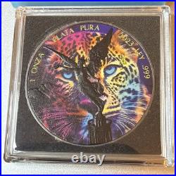 2023 Mexico JAGUAR EYES Libertad 1 oz Silver Coin with Ruthenium & Color. 159/333