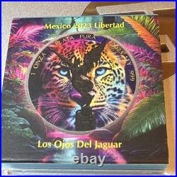 2023 Mexico JAGUAR EYES Libertad 1 oz Silver Coin with Ruthenium & Color. 159/333