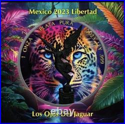 2023 Mexico JAGUAR EYES Libertad 1 oz Silver Coin with Ruthenium & Color. 159/333