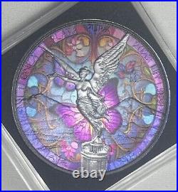 2023 Mexico Libertad 1 oz. 999 Silver Butterfly Stained Glass- Mintage Only 100