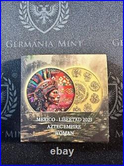 2023 Mexico Libertad 1 oz Silver Aztec Empire Woman Colored & Gold Gilded