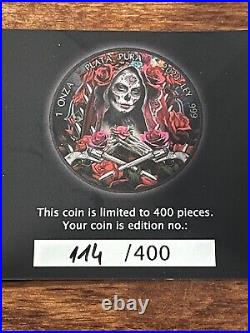 2023 Mexico Libertad 1oz Silver Santa Muerte Black Ruthenium And Color 400 Mint