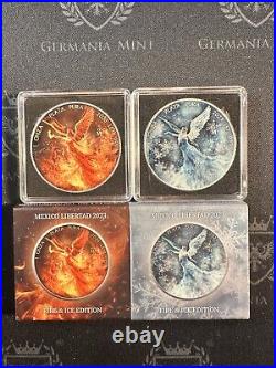 2023 Mexico Libertad 2 x 1 oz Silver Colored Fire & Ice Edition Mintage 250 per