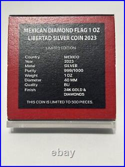 2023 Mexico Libertad Diamond Dust Flag Coin 1 oz Silver with Mintage of 500