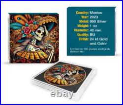 2023 Mexico Libertad Jose Guadalupe's La Catrina 24K Gild 1 oz silver Color coin