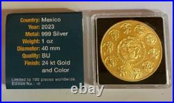 2023 Mexico Libertad Jose Guadalupe's La Catrina 24K Gild 1 oz silver Color coin