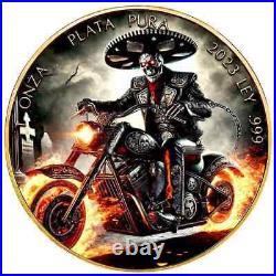 2023 Mexico Libertad Mexican Ghost Rider Biker 24K GILDED 1 oz Silver Colorized