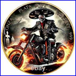 2023 Mexico Libertad Mexican Ghost Rider Biker 24K GILDED 1 oz silver Coloriz