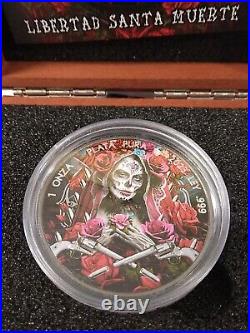 2023 Mexico Libertad Santa Muerte Coin 1 oz Colorized. 999 Silver in Box lot#535