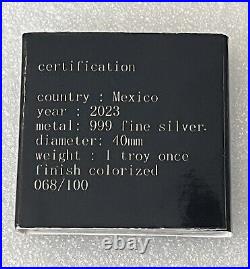 2023 Mexico Libertad Silver 1oz Colorized. 999 Silver Butterfly Stained Glass