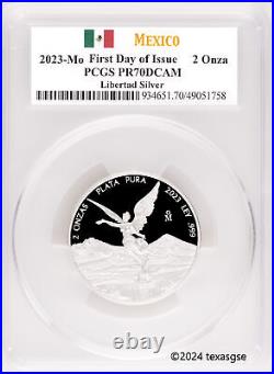 2023 Mexico Silver Libertad Proof 2oz Coin PCGS PR70 FIrst Day of Issue