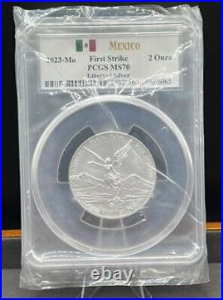 2023-Mo Mexico Silver Libertad. 999 Silver 2 oz Coin PCGS MS70 First Strike (L)