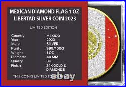 2023 mexico libertad 1oz Silver Diamond Flag 24k Gold/Diamond Dust 500 minted