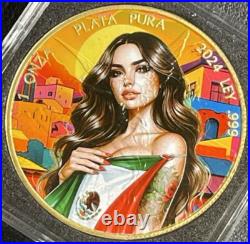 2024 1 Oz. 999 Silver Mexico Libertad Mexican Beauties 24k Gold and Colorized
