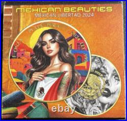 2024 1 Oz. 999 Silver Mexico Libertad Mexican Beauties 24k Gold and Colorized