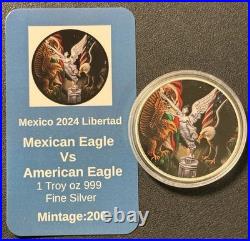 2024 1 Oz. 999 Silver Mexico Libertad Mexican Eagle Vs American Eagle Colorized