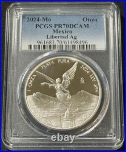 2024 1 Oz. 999 Silver Mexico Mo Proof Libertad 1 Onza Plata Pura PCGS PR 70 DCAM