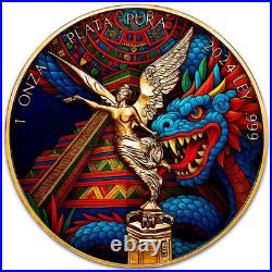 2024 1 oz Mexican Libertad Aztec Pyramid Dragon Colorized Silver Coin