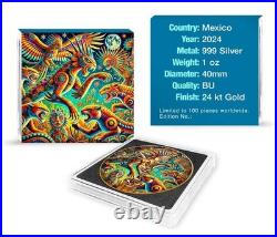 2024 1 oz Mexican Libertad Los Alebrijes 24k Gilded Colorized Silver Coin