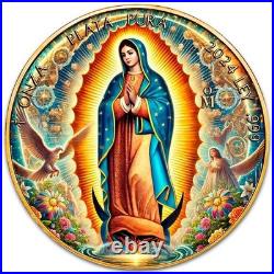 2024 1 oz Mexican Libertad Our Lady of Guadalupe 24k Gold Gilded Colorized Silve