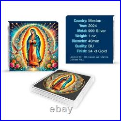 2024 1 oz Mexican Libertad Our Lady of Guadalupe 24k Gold Gilded Colorized Silve