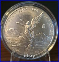 2024 1 oz Mexican Libertad Silver 999 Fine 1 Onza Plata Pura Mexico BU withCapsule