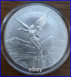 2024 1 oz Mexican Libertad Silver 999 Fine 1 Onza Plata Pura Mexico BU withCapsule