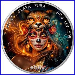 2024 1 oz Mexico Libertad Dia De Los Muertos Oceleotl Warrior Silver Color Coin