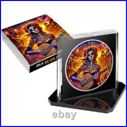 2024 1 oz Mexico Libertad Dia de los Muertos Guitarist Morning Silver Color Coin