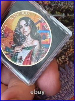 2024 Mexican Libertad 1 oz Colorized Silver Coin 24k Gold Accents Low Mint 500