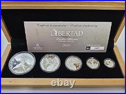 2024 Mexican Libertad Silver 5 Coin Proof Set With withWood Case & COA Serial #483