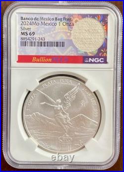 2024 Mexico 1 oz Silver Libertad NGC MS69 Banco de Mexico Bag Fragment Bullion