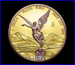 2024 Mexico 1 oz Silver Libertad Yellow & Red Gold Edition Only 500 Minted withBox