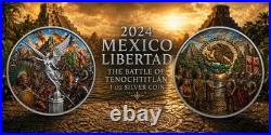 2024 Mexico 1oz Silver Libertad Battle Tenochtitlan Mintage 499 In Capsule & COA