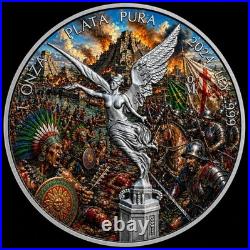 2024 Mexico 1oz Silver Libertad Battle Tenochtitlan Mintage 499 In Capsule & COA