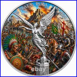 2024 Mexico 1oz Silver Libertad Battle Tenochtitlan Mintage 499 In Capsule & COA