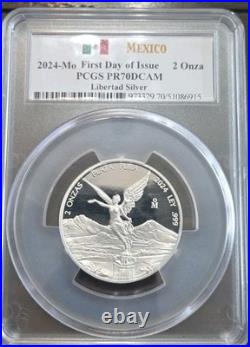 2024 Mexico 2 Oz First Day Issue. 999 Silver Libertad PCGS PR70dCAM Perfect Coin