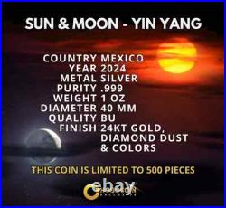 2024 Mexico Libertad 1 Oz Silver Sun & Moon Yin Yang Diamond Dusted 2024 Mexico Libertad 1 Oz Silver Sun & Moon Yin Yang Diamond Dusted